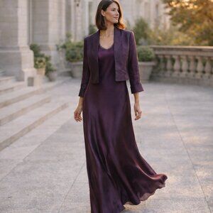 Alex Evenings Dress Jacket Set Organza Beaded V-Neck Maxi Gown Size 12